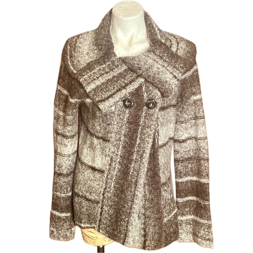 Marisa Christina Charcoal Grey Plaid Wool Sweater Cardigan Jacket size Large - Picture 2 of 9
